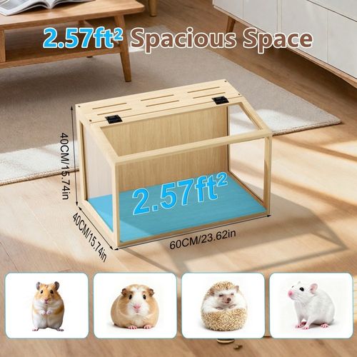 Chew-proof Wooden Hamster Cage Openable Roof for Gerbils Hamster Cage LED Light — image 2