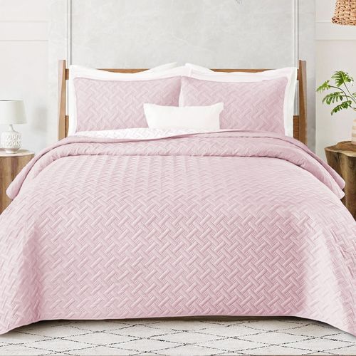 3 Pcs Quilted Reversible Bedspread Bed Throw Single Double King Size Bedding Set — image 2