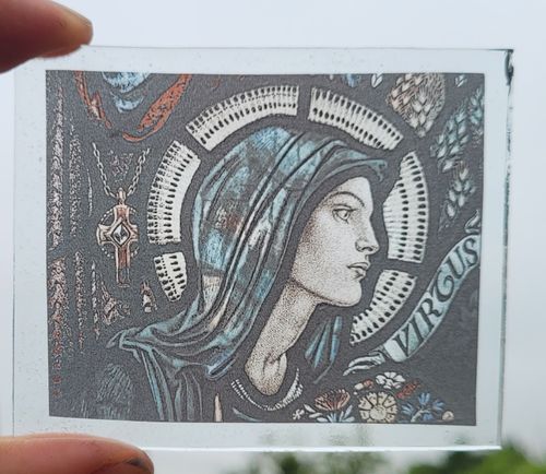 Stained Glass Mary the virgin kiln fired glass insert piece window art religious — image 2