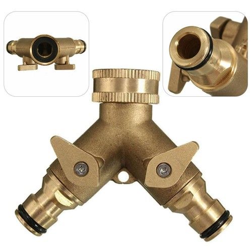 2 Way Brass Garden Hose Pipe Tap Adaptor Twin Hosepipe Connector Splitter Double