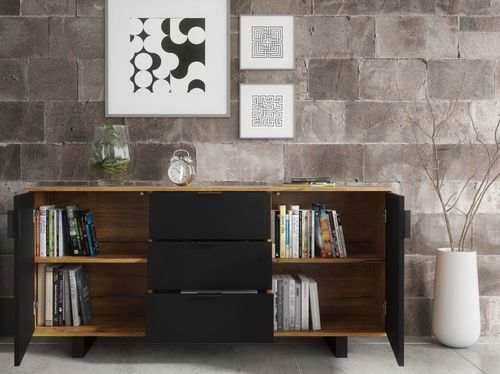Sideboard TV Unit Cabinet Storage Modern Slatted Doors Drawers Sleek 140cm — image 3