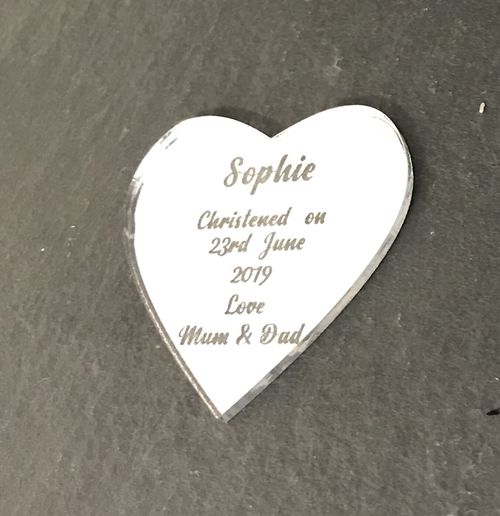 Personalised Heart Christening Keepsake Gift In 2Inch Silver MirrorWith Gift Bag — image 1