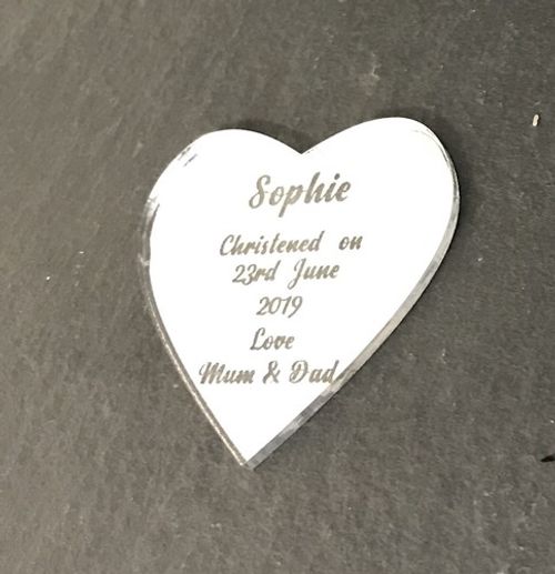 Personalised Heart Christening Keepsake Gift In 2Inch Silver MirrorWith Gift Bag