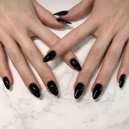24x False Nails, Black Gloss Almond shape, Press on Nails with File — image 2