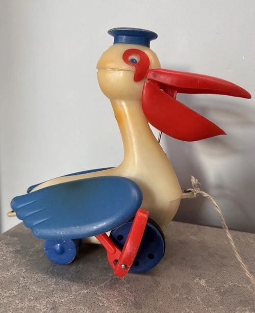 Vintage USSR Pull Toy Pelican Soviet Plastic Action Toy — image 3