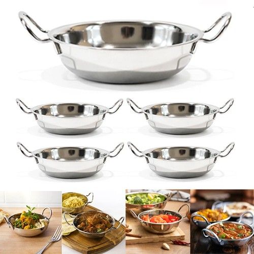 5 X 15CM STAINLESS STEEL BALTI DISH INDIAN KARAHI KADAI CURRY SERVING DISHES S/S