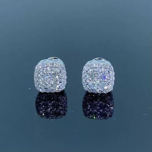 2 Ct Round Cut Created Diamond Men's Cluster Stud Earrings 14K White Gold Plated — image 4