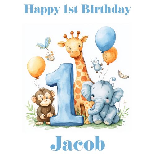 Wrapping Paper Blue 1st Birthday Personalised Name Safari Baby Boy Gift Wrap — image 8