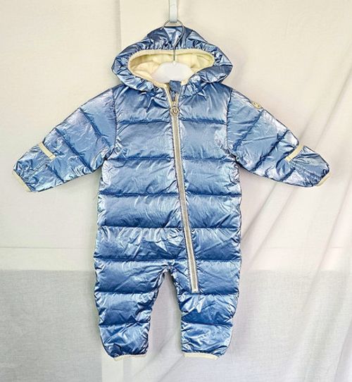 Michael Kors Baby Blue Hooded Puffer Snowsuit Full Zip Lined Padded 3-6M