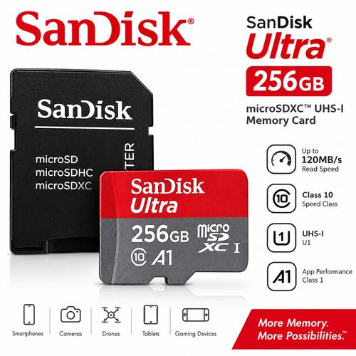 SanDisk Ultra 256GB Micro SDXC Memory Card Class 10 UHS-I A1 with SD Adapter — image 2