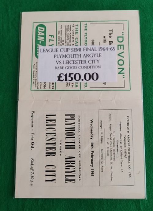 1965 League Cup Semi Final Plymouth Argyle V Leicester City Football Programme 