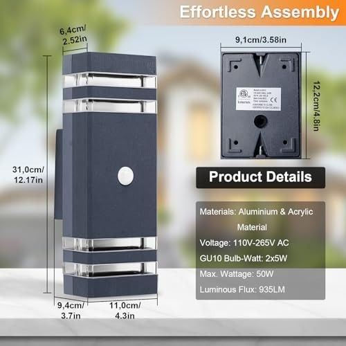 CELAVY Up Down Outside Lights with Motion Sensor, PIR 2 Packs, Dark Grey — image 15