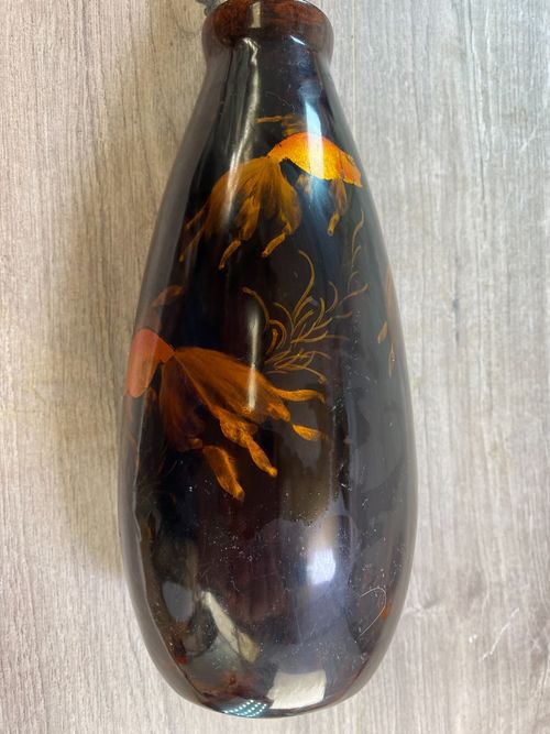 Vintage Black Lacquer Gold Fish Vietnamese ceramic vase — image 3