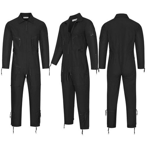 Flying Suit Jumpsuit Flight Military Pilot Coverall Zip Boiler DIY Overall Black