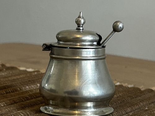 Antique EPNS Silver Plate Mustard Pot with Lid, Blue Glass Liner & Spoon VGC — image 5