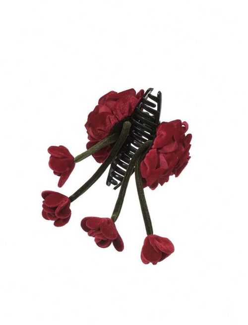 Women’s Red Rose Flower Claw Clip 10cm Fabric & Plastic Hair Accessory — image 2
