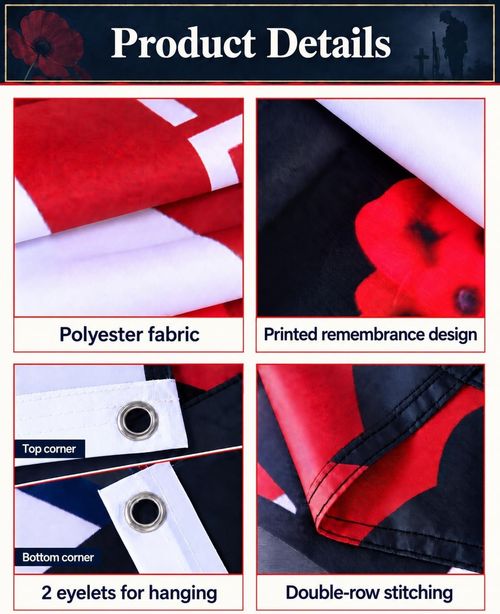 Lest We Forget Flag 5Ft X 3Ft, Poppy Flags with Eyelets, Remembrance Day Poppy F — image 3