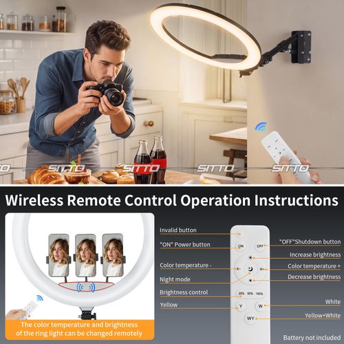 22" LED Ring Light Wall Mount Boom Stand Arm Lighting Kit Selfie Dimmable Video — image 2