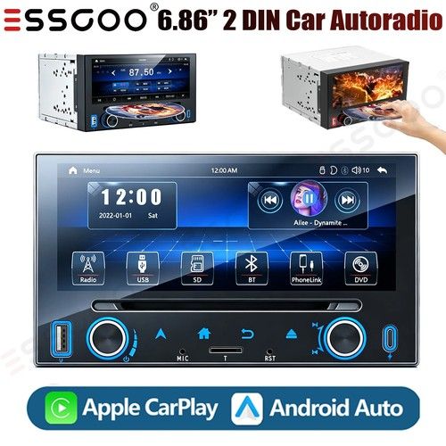 6.86" Apple CarPlay CD DVD Player Car Stereo Radio Double 2 Din FM USB Bluetooth