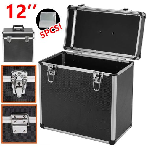 Vinyl LP Storage Box 12" Vinyl Record Storage Case Heavy Duty Lockable Box Black — image 1