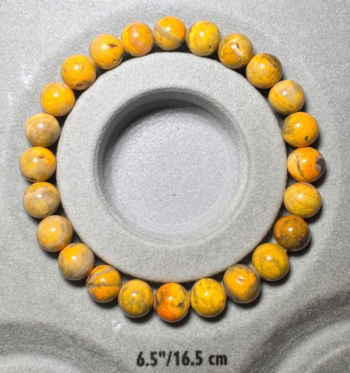 Natural Bumble Bee Jasper Bracelet Yellow Gemstone 6.5" Beaded Stretch Bracelet — image 3