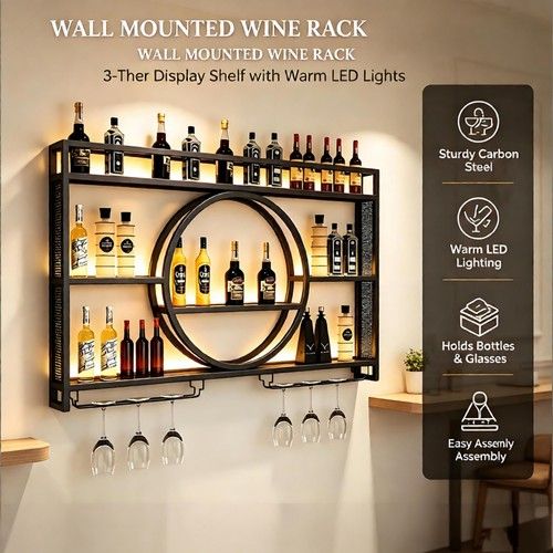 100cm Bar Shelves Wall Mounted Wine Rack LED Lighting Wall Bar Wine Display