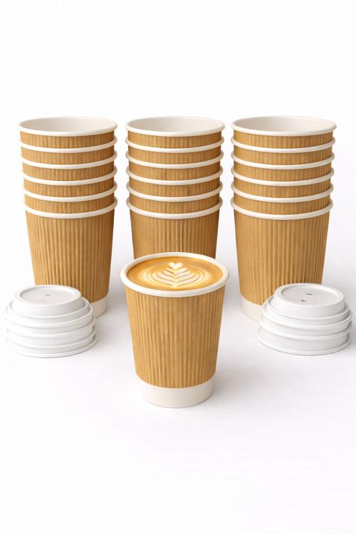 12oz Ripple Disposable Coffee Cups with Rpet Lids –Paper Takeaway Hot Cold Drink — image 6