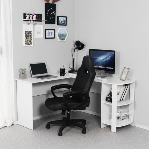MONDEER L-shaped Computer Desk White Corner Table Workstation Office Study Shelf — image 8