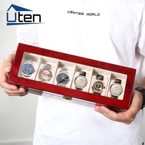 6 Grids Wooden Watch Display Storage Box Jewelry Collection Storage Case Gifts