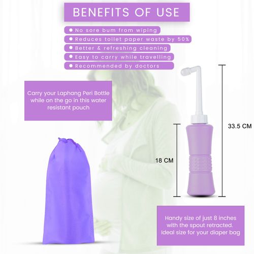 laphang Portable Bidet 500ml Purple Peri Bottle with Waterproof Pouch and Cap — image 5