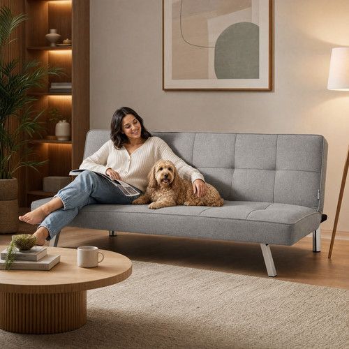 Click Clack Sofa Bed 3 Seater Double Guest Bed Linen Sleeper Folding Futon Couch