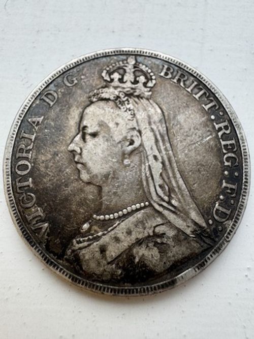 1889 Queen Victoria Silver Crown Jubilee Head – St George Dragon Victorian Coin