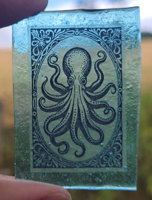 Stained glass Squid traditional handmade kiln fired blue glass seaside ocean art — image 3