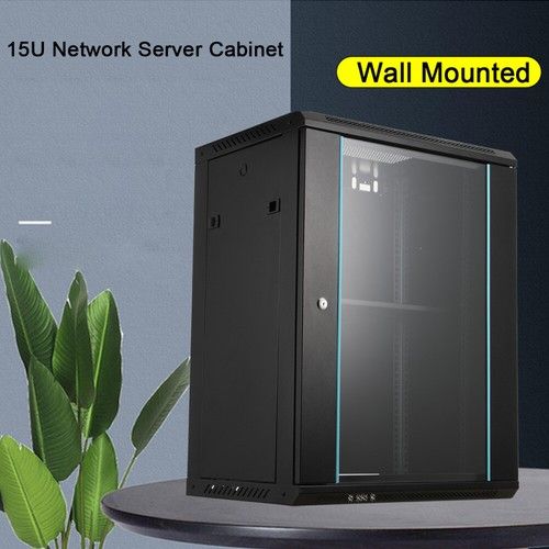 15U Black Network Cabinet Data Comms Wall Rack with wheels 23.6×17.7×31.5inch