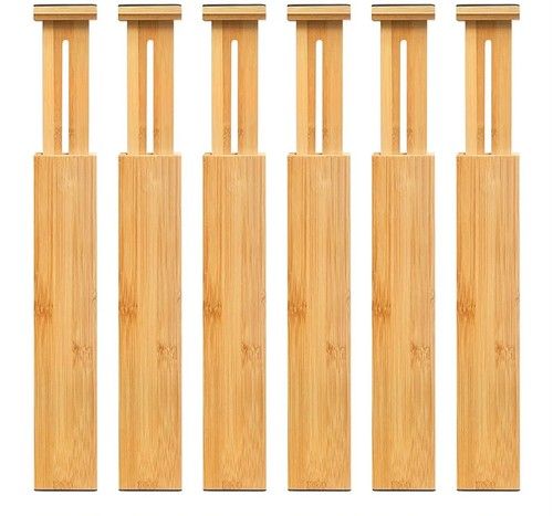 VaeFae Bamboo Drawer Dividers 6-Pack, (42.5-55.5 cm) Adjustable Drawer Separa...