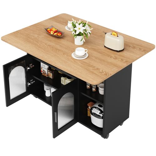 Kitchen Island Storage Trolley Serving Cart Cabinet Drop Leaf Table Top, Black — image 9