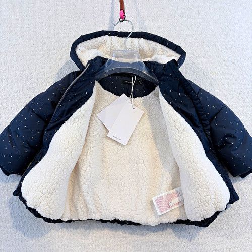 name it Hooded Sherpa Lined Puffer Jacket Full Zip Navy/Gold Polka Dot 9-12M