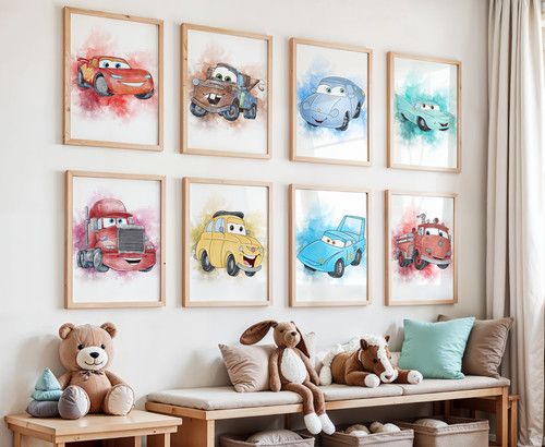 Cars Wall Character Art Prints, Boys Bedroom Decor, Kids Wall Art Posters