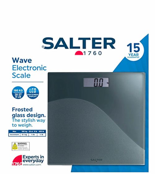 Salter 1760 Wave Digital Glass Bathroom Scale Black Square 180 kg/28 st Two tone