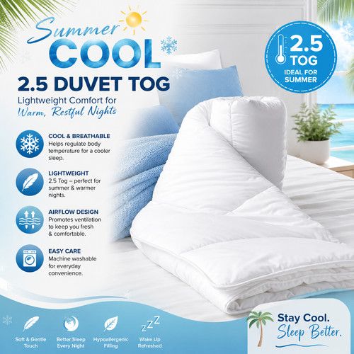 Summer Cool 2.5 Tog Duvet Quilt Lightweight Breathable Soft Anti Allergy Bedding