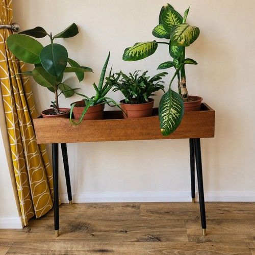 Vintage Teak Planter Trough Stand Mid Century Modern MCM Indoor Plant Display