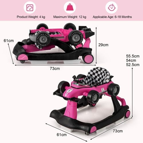 4 in-1 Adjustable Baby Walker Folding Infant Walker Toy Activity Center-Pink — image 2