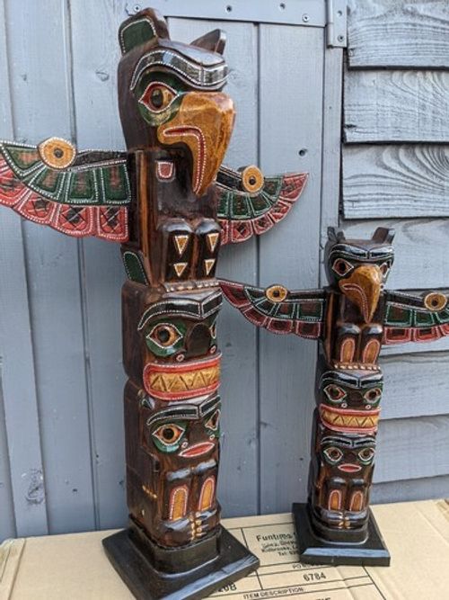 Wooden Fair Trade Hand Made Tribal Eagle American Indian Totem Pole 40cm or 60cm