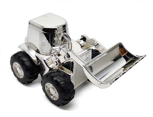 Personalised Silver Plated Digger Tractor Money Box Engraved Gift