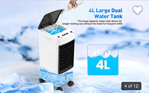 4L Portable Air Cooler Fan with Ice Packs, Humidifier & 3 Speeds, summer