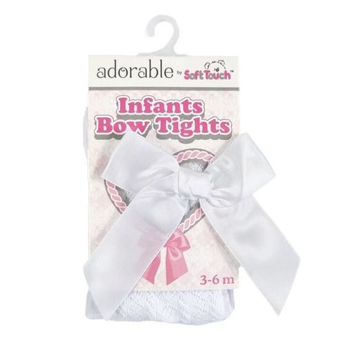 Baby & Girls Tights Jacquard Satin Bow White Pink Red Party Occasion NB - 5 Year — image 2