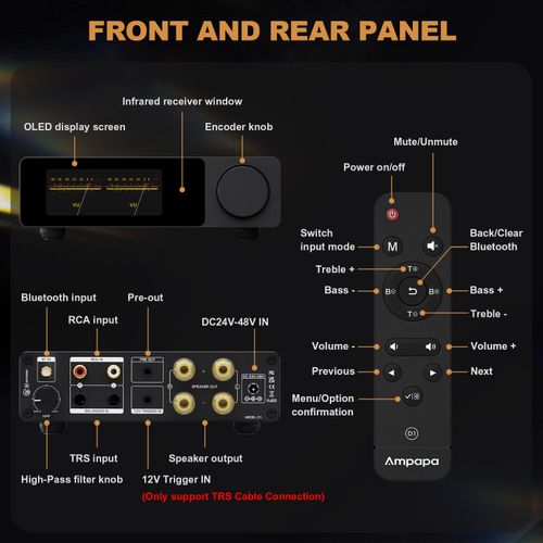 2 Channel Bluetooth Digital Amplifier HIFI Class D Amp w/ VU Meters Display 300W — image 8