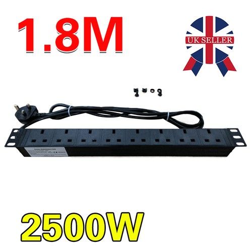 19" 8Way UK Mains Power Distribution Strip Unit PDU Data Rack Cabinet+1.5M Cable