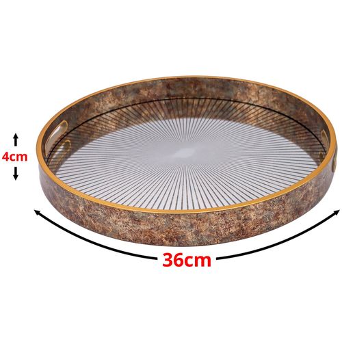 Round Sunburst Antique Gold Home Serving Drinks Candle Decor Coffee Table Tray — image 10