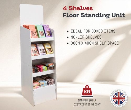 Large White Cardboard 4 Shelves Floor Stand Retail Display Unit FSDU 4ft